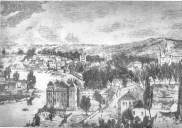 Neris ties Gedimino kalnu senoje graviūroje Neris ties Gedimino kalnu senoje graviūroje